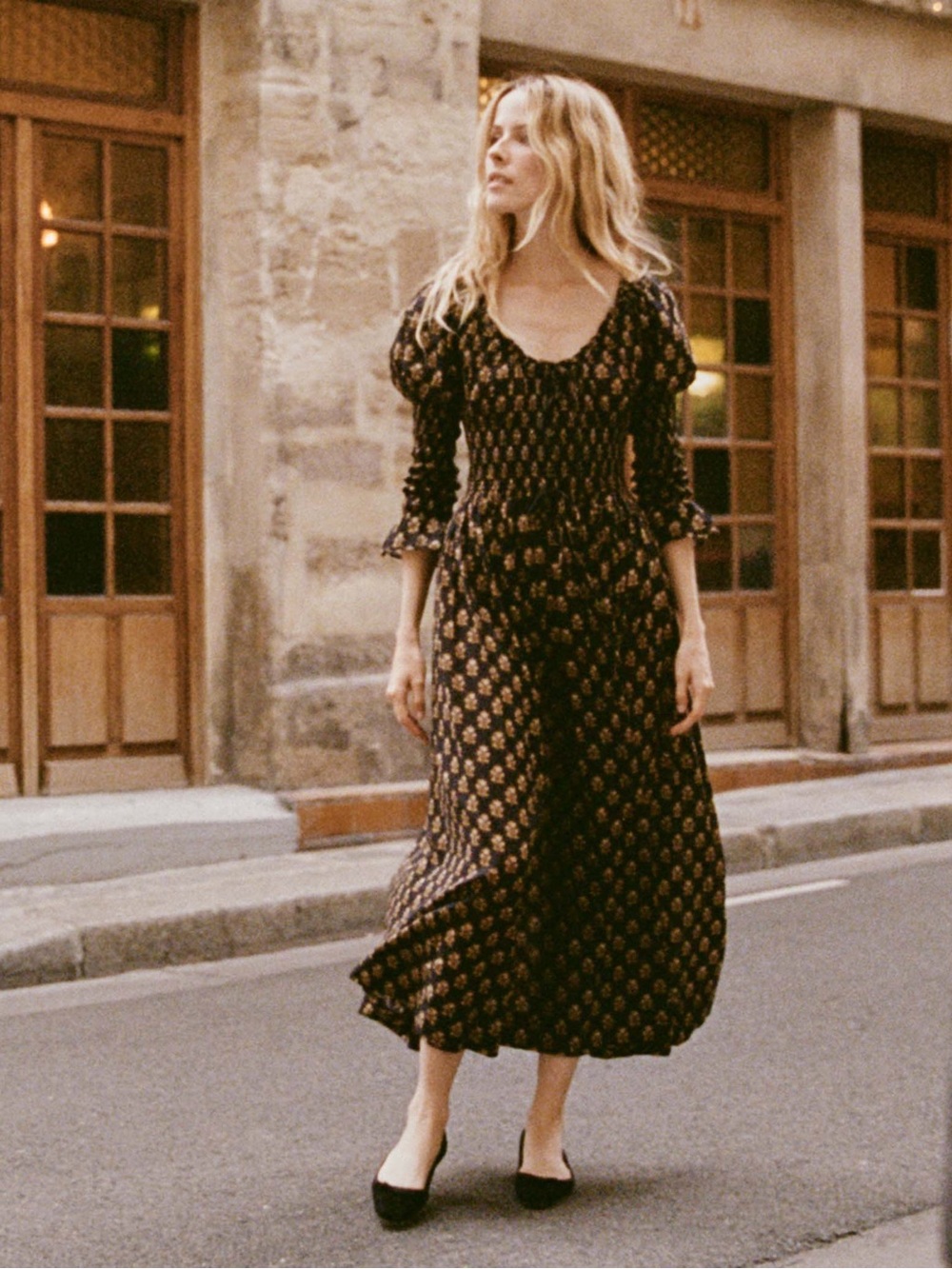 Dôen Kaira Dress Floral Midi in Brown & Black